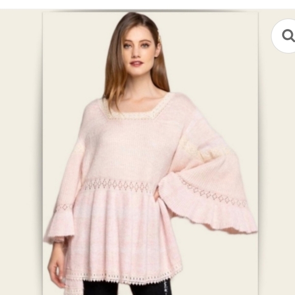 Pol Oversized Pink Babydoll Sweater Size Small Knit Lace Feminine Romantic - Picture 3 of 11